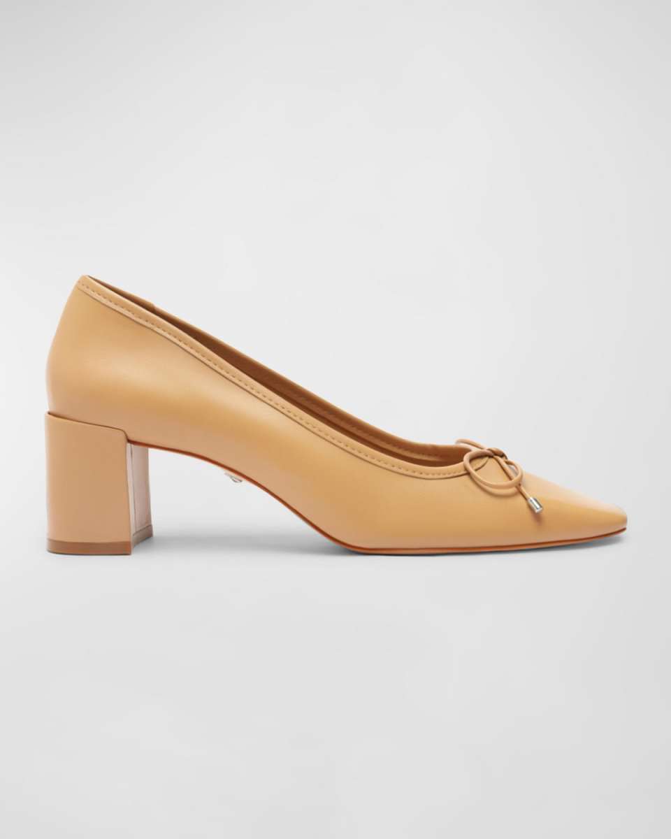 Arissa Leather Bow Square-Toe Pumps